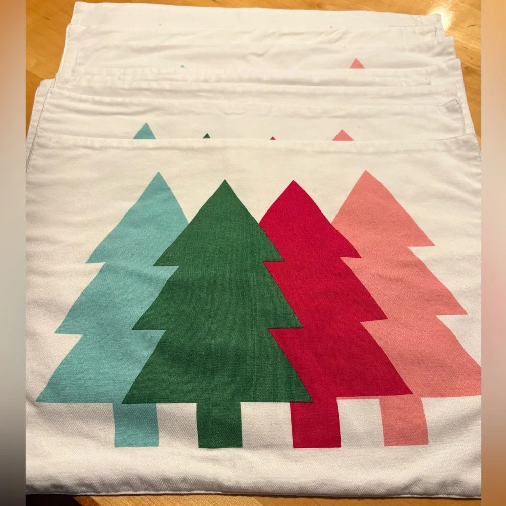 Holiday Placemats-Colorful Tree Print, Crate and Barrel, 18.5” X13.5”. Set of 8.